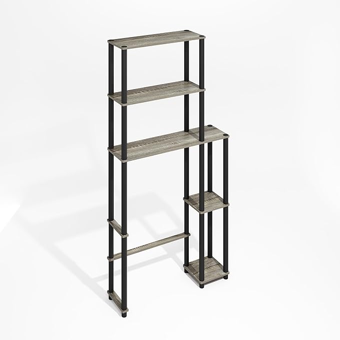 Furinno Turn-N-Tube Over The Toilet Storage, 5-Shelf Over The Toilet Organizer, Freestanding Space Saver Bathroom Shelf, for Bathroom Organizers and Storage, Grey Oak