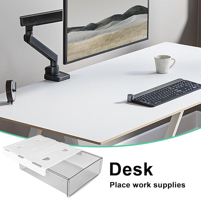 Self-adhesive Under Desk Drawer Organizer, Table Hidden Slide Out Large Storage Mounted Desktop Pencil Holder Tray Drawers for Office Home School Stationery Kitchen (Black)