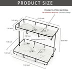 Bathroom Organizer Countertop Perfume Organizer Makeup Organizer Cosmetics Storage Display Rack Vanity Tray Dresser Stainless Steel Gold Shelf White Marble Ceramic Tray (2 Tier L-Black)