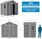 Larbanke 8x6FT Outdoor Storage Shed with Floor, Resin Tool Shed with Lockable Door and Air Ventilation, Waterproof Garden Storage Shed with Sloped Roof for Patio, Lawn, and Backyard, Gray