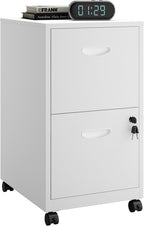 2 Drawer Rolling File Cabinet on Wheels, Mobile Two Drawer Filing Cabinet with Lock, Small Files Cabinets for Under Desk, Metal Filing Cabinets for Letter Size Folders, White - Assembly Required