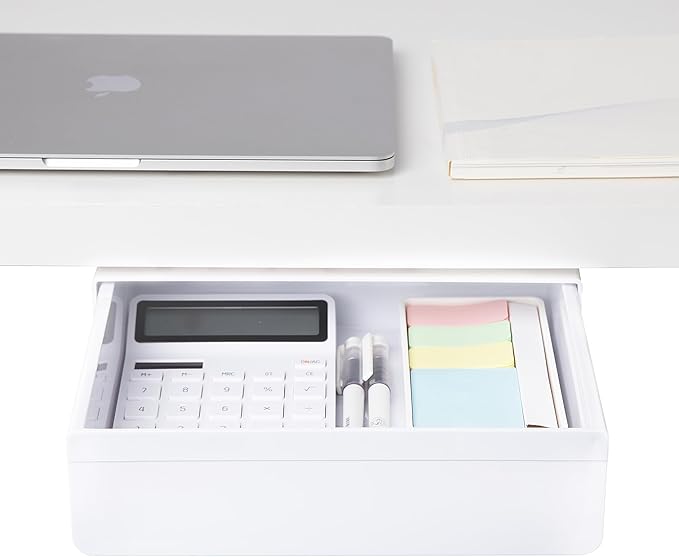 Under Desk Drawer - Large Under Table Hidden Drawer Desk Accessories & Workspace Organizers Desktop Storage Pencil Slide Out Organizer with Screw Adhesive Tape Shelf Tray at Office
