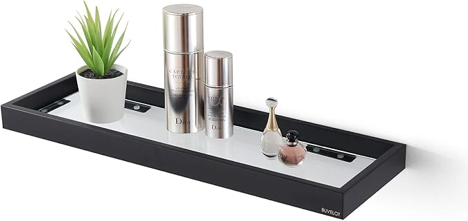 Glass Shelves for Bathroom 20 Inch Floating Glass Shelf,Wall Mount Modern Rectangular, Matte Black, No Assembly