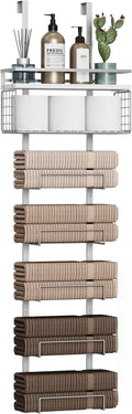 Towel Racks for Bathroom Over The Door Towel Racks Towel Storage Organizer with Metal Shelf Basket for Bathroom Rv Camper (7-Tier Silver)