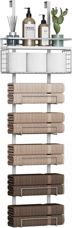Towel Racks for Bathroom Over The Door Towel Racks Towel Storage Organizer with Metal Shelf Basket for Bathroom Rv Camper (7-Tier Silver)