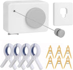 Retractable Clothesline Indoor/Outdoor, Anti-Sag for Drying Clothes Line for Indoor/Outdoor, We Equipped This 13.8 Fts Laundry line Retractable with 5 Large Clips (White-Gray)