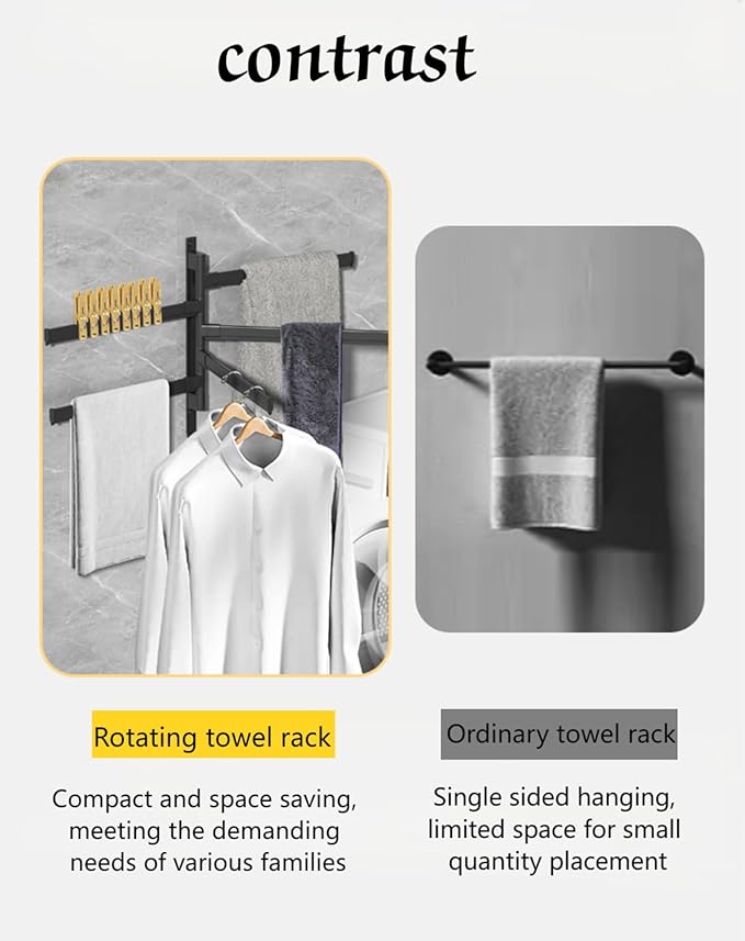Swivel Towel Rack BSELUTNGY - Durable Space Saving Towel Racks for Bathroom Outdoor for Pool Over The Door Towel Rack Ideal for Balconies Cabinets Kitchens Perfect for Any Decor Style
