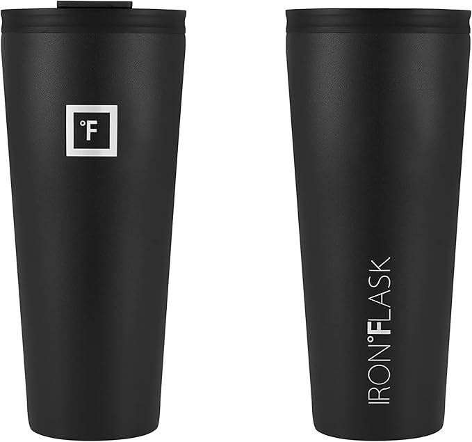 IRON °FLASK Classic Tumbler - Vacuum Insulated Stainless Steel Water Bottle, Double Walled, Drinking Cup, Insulated Travel Mug (Midnight Black, 32 oz Solid Lid)