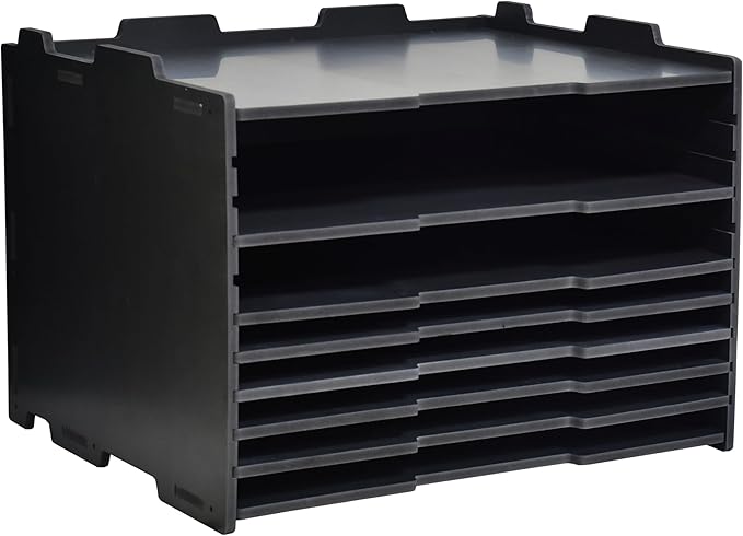 7 Tier Adjustable Shelves Office Desk Organizer,Wooden Desk File Organizer, Letter Tray, Document Letter Mail Tray Sorter, White/Black (Black-7tray(with 6 Adjustable Shelves))