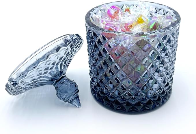 Colorful Glass Makeup Removal Skincare Cotton Jar With Lid Candy Cookie Jars Jewelry Box Buffet Biscuit Containers Food Storage Decorative(Gray Blue)