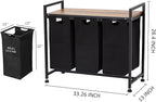 Laundry Sorter Basket with 3 Compartments & Detachable Liners, 3 x 12.1 Gal, Pull-Out Oxford Fabric Bins with Ventilated Shelf for Bathroom/Laundry Room Organization