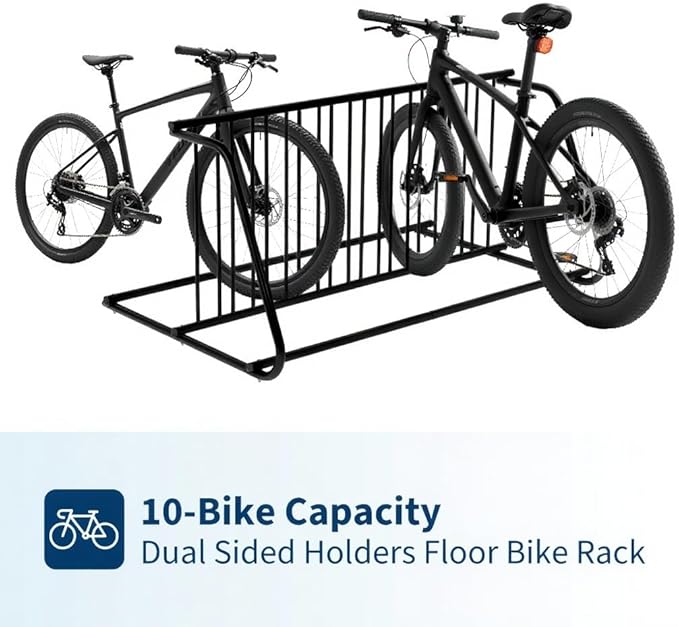 Floor Bike Rack,Double-Side 10-Bike Rack 60" L,Grid Bike Rack In Ground,Freestanding Bicycle Floor Parking Stand,Stand Bike Racks for Garages Streets Yards Bike Events