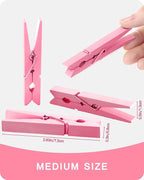 Clothes Pins, Pink Colored Wooden Clothespins for Baby Shower Game, Wreath, Crafts, Strong Grip Close Pins Birchwood Clips Clothespin Clothing Pegs for Hanging Clothing Photos, 2.83 Inch, Pack of 50