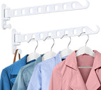 Wall Mounted Clothes Hanger with Swing Arm - 8-Hole Laundry Room Drying Rack | 180° Rotation & Space Saving for Hanging Clothes | Swing Away Coat Hanger | Aluminium(2-Pack, White)