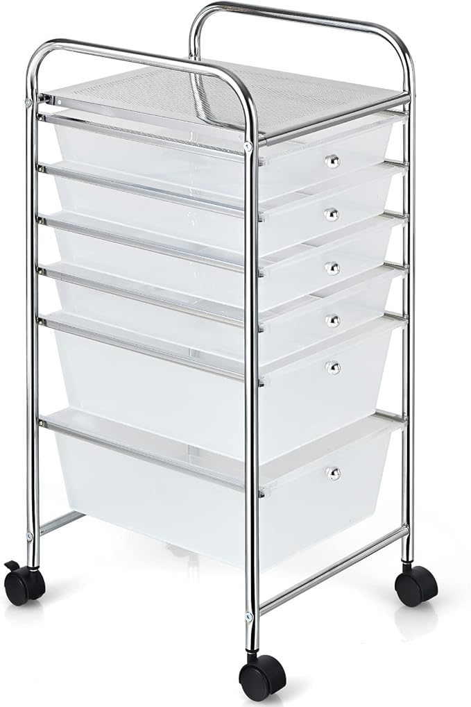 GOFLAME 6-Drawer Rolling Storage Cart, Multifunctional Art Craft Organizer Cart, Mobile Utility Storage Cart with Removable Drawers & Lockable Wheels, Craft Cart for Home Office, School, Clear