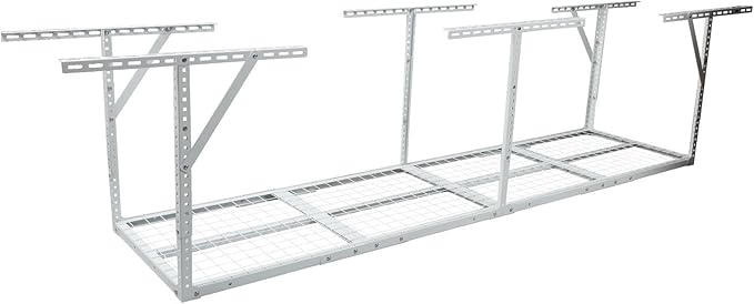 2x8FT Overhead Garage Storage Rack, Adjustable Ceiling Mounted Heavy Duty Metal Organization System, 22-40 Inch Height Dropdown, 450lbs Capacity, White