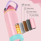 24oz Insulated Stainless Steel Water Bottle, Wide Mouth Double Wall Vacuum, Silicone Straw, Sweat & Leak Proof, BPA Free Insulated Water Flask for Travel, Keep Cold 24h Hot 12h, Cherry