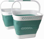 SAMMART 40L (10.5 Gallon) Collapsible Plastic Laundry Basket with Handles - Foldable Pop Up Storage Container/Organizer - Portable Laundry Hamper - Space Saving (2, White/Celadon Green)