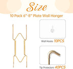 Bilillo 10 Pack Plate Hangers for the Wall, Suitable for 6-8 inch Art Plate, Stainless Steel Invisible Heavy Duty Wire Plate Holder with Wall Hooks, Plate Hangers for Displaying Plates, Platter, Dish