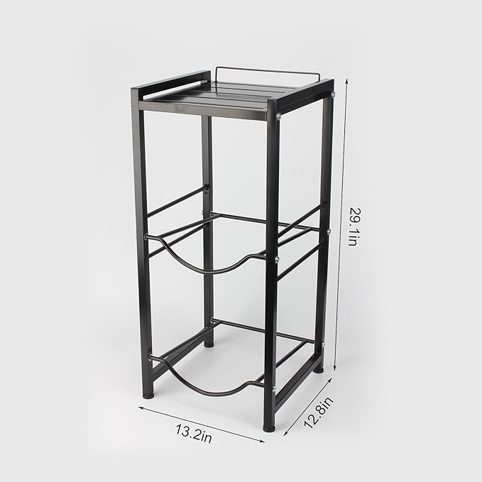 5 Gallon Water Jug Holder with Top Storage Shelve, 3 Tier Detachable Water Bottle Holder Water Cooler Jug Storage Rack, Heavy Duty Water Jug Stand Organizer for Kitchen Home Office, Black