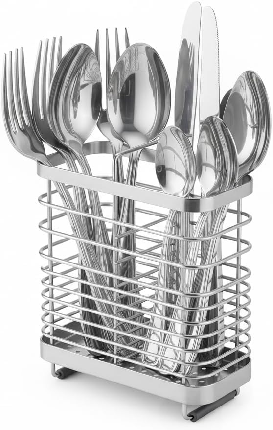 Kitchen Utensil Drying Rack, 18/8 Stainless Steel Chopsticks Spoon Fork Knife Basket Flatware Storage Drainer, Cutlery Holder for Kitchen Counter