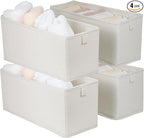 Narrow Fabric Storage Bins, 4 Pack Foldable Storage Baskets for Shelves, Decorative Linen Closet Organizers and Storage, Storage Box Container for Organizing Clothes Toy Pantry Wardrobe Closet