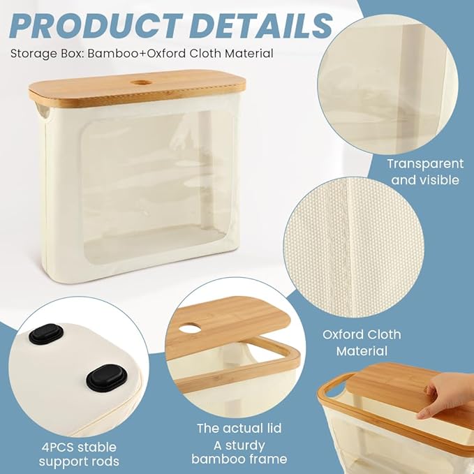 Toilet Paper Storage Holder with Lid, Freestanding Toilet Paper Basket Stand for 9 to 12 Rolls, Bathroom Storage Organizer with Bamboo Lid(Beige)