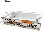 Lnond Rustic Bathroom Decor Box, Bathroom Toilet Tank Tray Storage Basket, Hello Sweet Cheeks Bathroom Wooden Toilet Paper Basket with Handle, Orange