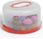 Cake Cupcake Carrier with Lid and Handle + Cake Stand Plate with Dome | 10" Round Cake Container Holder with Cover | Plastic Pie Carrier Cake Storage Container | Bunt Keeper Platter Tray for Transport