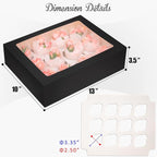 Bakepacker 12 Cupcake Containers 10-Packs Black Cupcake Box Cupcakes Carrier, 12 Cupcake Boxes with Window 13"x10"x3.5"（Auto-pop up）