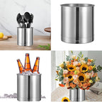 KSENDALO Stainless Steel Utensil Holder 7x7inch Large Utensil Holder for Countertop, Round Utensil Caddy for Spoons, Silverware, and Spatulas for Kitchen, Silver