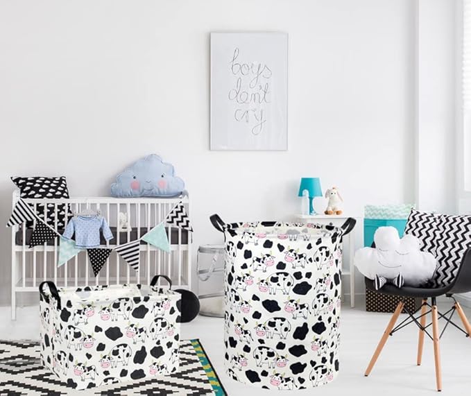 Cow print Laundry Basket Baby Laundry Basket Nursery Hamper Kids Baby Laundry hamper for Boys and Girls Cute Toy Storage Bin Cow Room Decor(Cow)