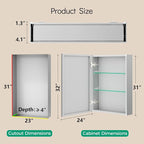24 x 32 Medicine Cabinet Mirror, Mount or Recessed Bathroom Mirror with Storage, Aluminum Framed Medicine Cabinet with Adjustable Shelves for Bathroom Vanity Modern Farmhouse