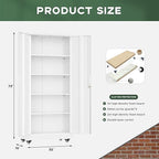 Greenvelly 73" Storage Cabinet with Wheels, Rolling Metal Cabinet with Locking Doors and Adjustable Shelves, Steel Tool Cabinet for Home Office, Garage, Warehouse, White(32" W x 16" D)