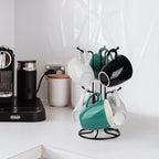 HULISEN Mug Tree for Large Cups, Counter Coffee Mug Holder with 6 Hooks, Metal Coffee Cup Holder Tree, Standing Rack for Countertop, Kitchen Counter Decor, Black