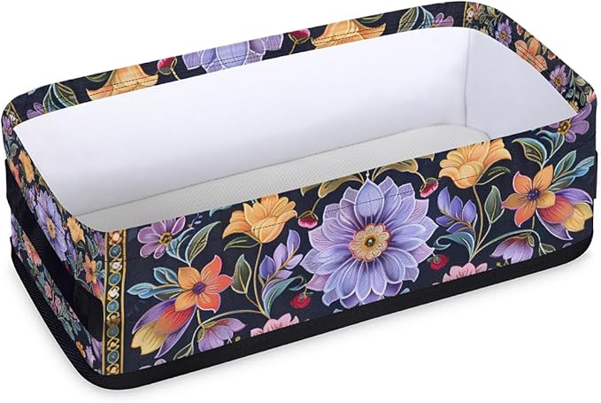 Bathroom Baskets for Organizing, Purple floral Foldable Storage Bins Toilet Paper Basket for Toilet Tank Top Fabric Storage Organizer for Shelves Closet Countertop（ Flower）