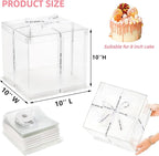 6 Pcs Clear Cake Box with Ribbon 2-Layer 10x10x10 Inch, Transparent Cake Carrier Box with Lids, PET Tall Cake Packaging Boxes, Clear Gift Boxes for Mother's Day Birthday Wedding Festival Party