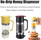 2Pcs Honey Dispenser No Drip,12OZ Glass Honey Jar with Handle,Syrup Dispenser for Coffee or Tea,Mess Free Honey-Dispenser for Maple Syrup, Honey-Container (Green+Black)