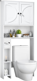 Over The Toilet Storage Cabinet, Farmhouse Wooden Storage Cabinet Over Toilet Bathroom Organizer with Adjustable Shelves Toilet Paper Holder for Bathroom，Laundry Room&Small Space, White