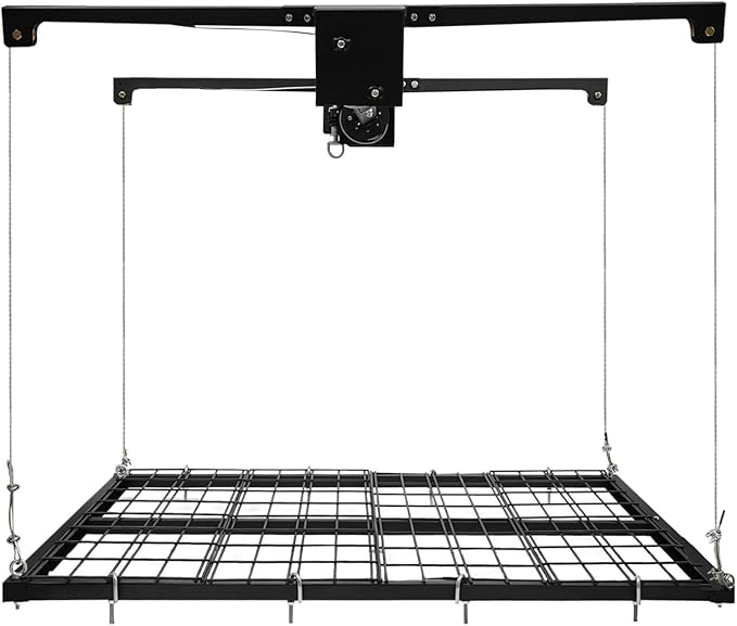 Overhead Garage Storage Rack Lift, 4x4FT Heavy Duty Ceiling Mounted Lift System and Storage Organizer, 300Lbs Garage Lifting Metal Rack with Safety Lock (300Lbs)