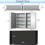 Medicine Cabinet with 26x30 inch Mirror, Mirror Cabinet with Assembly Needed, Aluminum Surface Mount or Recessed Wall Cabinet, Adjustable Glass Shelves, Suitable for Bathroom Bedroom