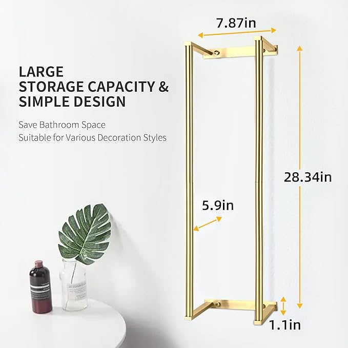 Towel Racks for Bathroom, Gold Towel Holder for Rolled Towels, 304 Stainless Steel Towel Rack for Rolled Towels, Bathroom Towel Holder for Modern Small Space Bathroom Towel Storage, Gold