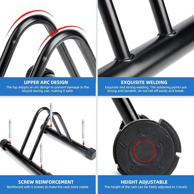 Metal Bike Storage Rack, Floor Stand for 3 Bicycles, Outdoor Loop Parking Holder for Garage, Shed (1 paragraph)