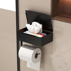 Generic Wall Mount Toilet Paper Holder with Storage Box, Black Metal, Modern Style, 8.07x4.92x2.56 Inch Bathroom Organizer