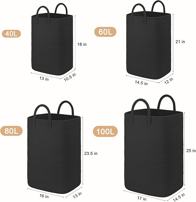 Laundry Basket,Woven Cotton Rope Laundry Hamper,40L Versatile Storage for Dirty Clothes,Baby Toys,and Blankets in Bathroom, Nursery,and Living Room