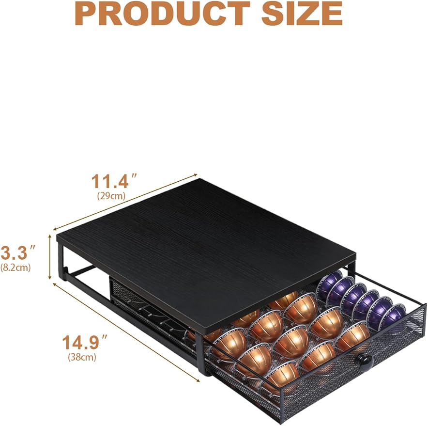 Coffee Pod Holder Drawer Organizer Capsules Storage Organizer with Sliding Drawer Compatible For Pods, Holds up to 56 Small or 28 Big Pods Black