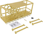 Ceiling Wine Glass Rack, Hanging Wine Rack with Glass Holder and Shelf, 2 Layer Industrial Iron Hanging Wine Bottle Holder, Metal Ceiling Shelf for Bar Cafe Kitchen, 39.4*11.8*15.8in (Gold)