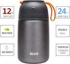 MAXSO 2 Pack Soup Thermo for Hot & Cold Food for Kids Adults, Vacuum Insulated Food Jar Thermal Lunch Containers, Travel Food Flask with Spoon (24 oz,17 oz) (Grey)