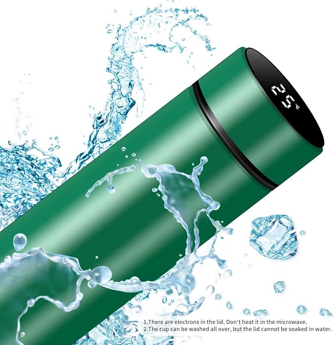 Smart Water Bottle Stainless Steel Vacuum Flask,Travel Mug with Smart LCD Touch Screen, Keep Hot Or Cold, Car Portable Travel Tea Coffee Vacuum Thermo Cup,Insulated Water Bottle (Green)