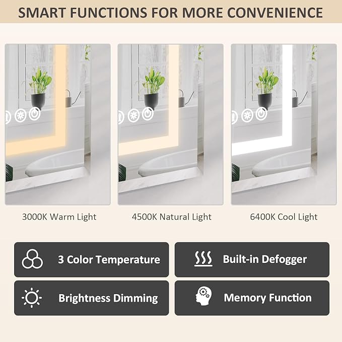 24X30 Inch Lighted Medicine Cabinet with Mirror and Lights, Recessed Mirror Medicine Cabinet with Adjustable 3-Color, Brightness Dimming, Defogger, LED Bathroom Mirror Cabinet Wall Mounted